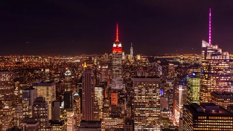 High angle view of Manhattan district in New york and the Empire State building Vídeo Stock 119141643