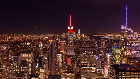 High angle view of Manhattan district in New york and the Empire State building Stock Footage 119141742