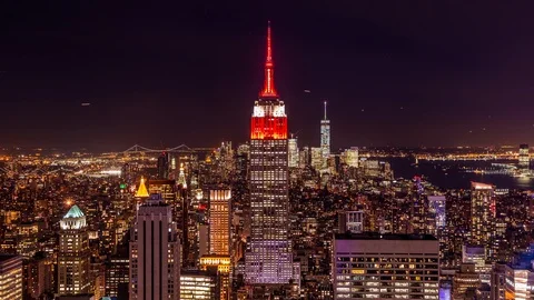 High angle view of Manhattan district in New york and the Empire State building Stock Footage 119142062