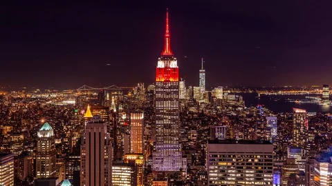 High angle view of Manhattan district in New york and the Empire State building Stock Footage 119142100