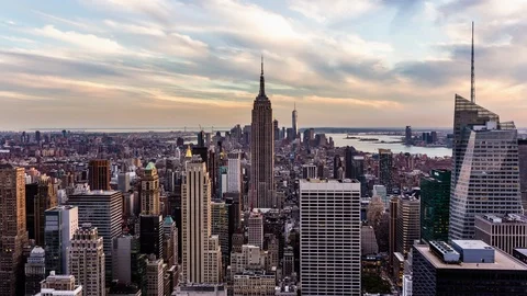 High angle view of Manhattan district in New york and the Empire State building Stock Footage 119142287