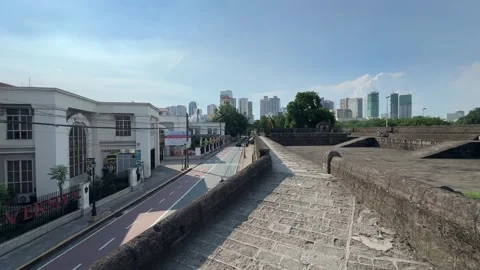 High angle view of Manila city skyscrapers from Intramuros walls 4K 스톡 동영상 337457862