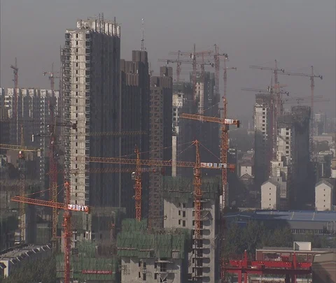 High angle view of many high-rises under construction Stock Footage 86746005