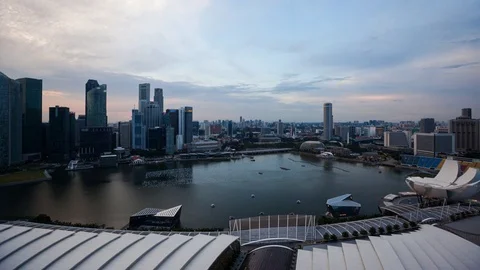 High Angle View of Marina Bay and Central Singapore Between Day and Night Video stock 76761212