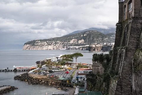 High angle view of Marina Piccola port and Sorrento coastal cliffs in Italy Stock Photos