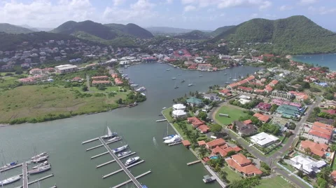 High angle view of Marina town and lake - St Lucia Stock Footage 61861003