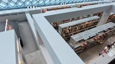 High angle view of Maritz Map Room in Seattle Central Library Stock Footage 339118325