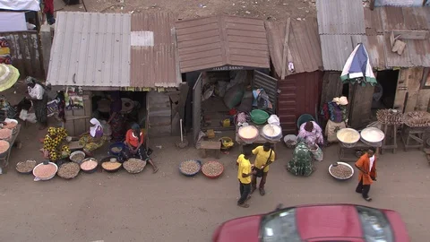 High angle view of market stalls and passing traffic Stock Footage 86761158