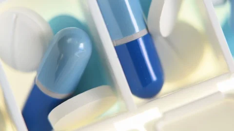 High Angle View Of Medicines In Pill Box Video stock 100356858