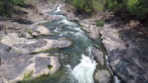 High Angle View, Mekong River Rapids, Don Khon island, Si Phan Don, Laos Stock Footage 282045920