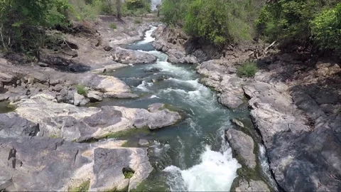 High Angle View, Mekong River Rapids, Don Khon island, Si Phan Don, Laos Video stock 282046195