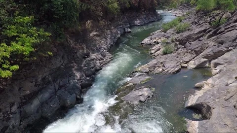 High Angle View, Mekong River Rapids, Don Khon island, Si Phan Don, Laos Video stock 282047803