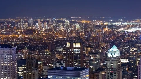 High Angle View of Midtown Manhattan and Brooklyn at Night Video stock 76854568