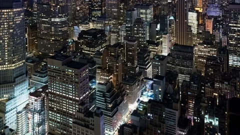 High Angle View of Midtown Manhattan and 5th Avenue at Night Video stock 76854735