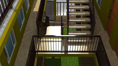 High Angle View of Modern Exterior Staircase and Open Courtyard Stock Illustration