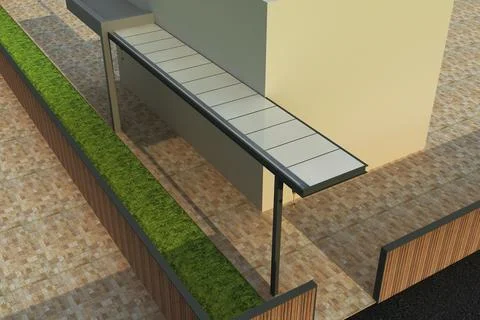 High Angle View of Modern Glass Canopy Walkway Along Residential Building Stock Illustration