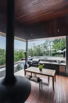 High angle view of a modern patio made in wood Stock Photos