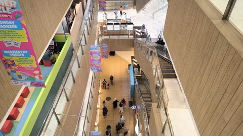 High angle view of a modern shopping mall atrium interior Stock Footage 337929600