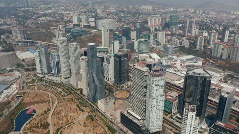 High angle view of modern skyscrapers in modern Santa Fe city part from flying 스톡 동영상 155227543