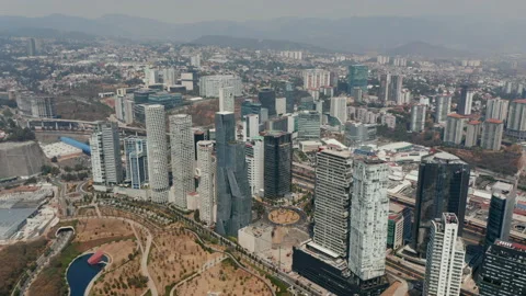 High angle view of modern skyscrapers in Santa Fe city part, cityscape in Video stock 156948744
