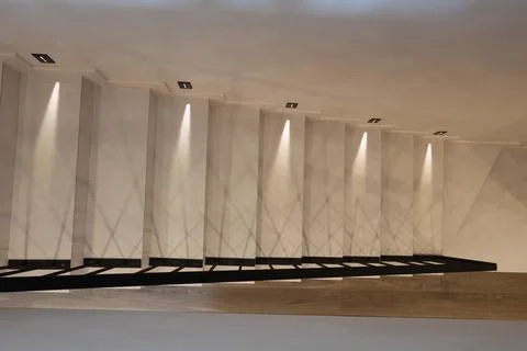 High angle view of modern staircase with illuminated step lights 写真素材