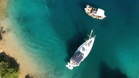 High angle view of moored sailboats Stock Footage 91174685
