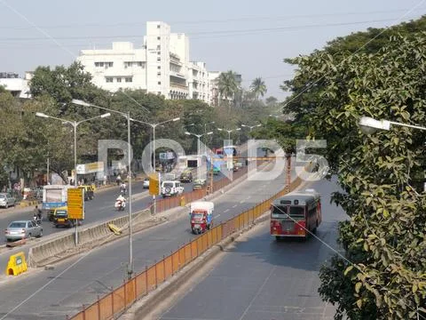 High angle View of moving Road street traffic, Mumbai city Maharashtra India Stock Photos