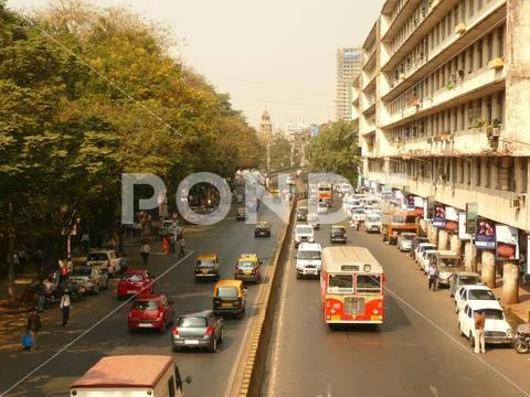 High angle View of moving Road street traffic, Mumbai city Maharashtra India Stock Photos