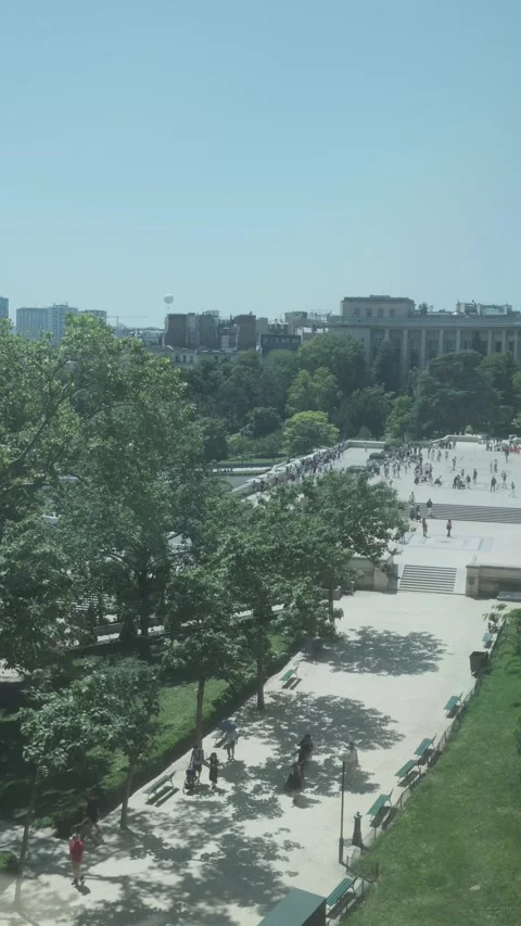 High angle view near the Champ de Mars in Paris, overlooking tree lined Stock Footage 346810714