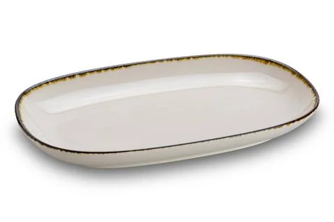 High angle view of new empty brown ceramic tray with dark edge isolated on... 스톡 사진