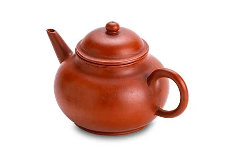 High angle view of the old clay red chinese teapot isolated on white background. Stock Photos