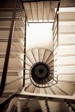 High angle view of old spiral staircase Stock Photos