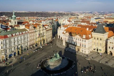 High angle view on old town square Staromestske namesti and cityscape of Prag Stock Photos