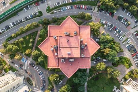 High angle view of one of so called The Stars residential blocks in Katowice Stock Photos