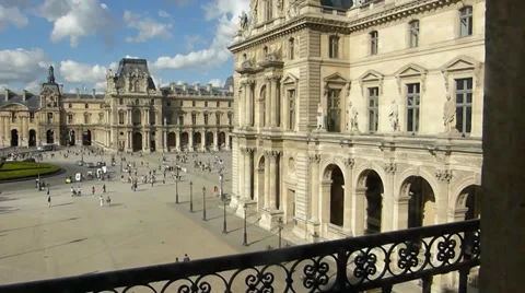 HIGH ANGLE VIEW OF OPEN SQUARE OF LOUVRE PALACE (PARIS Louvre Palace--7B) Stock Footage 30555052