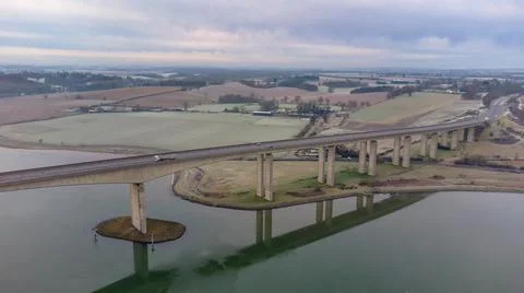 A high angle view of the Orwell Bridge near Ipswich, Suffolk, UK Фото