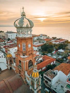 High angle view of our Lady of Guadalupe church in Puerto Vallarta, Mexico .. Stock Photos