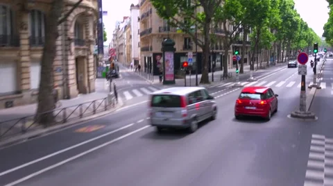 High angle view over cars traveling on roads in Paris. Stock Footage 41580486