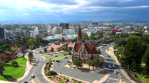 High angle view over Christ Church in Windhoek, Namibia Stockbeeldmateriaal 171279856