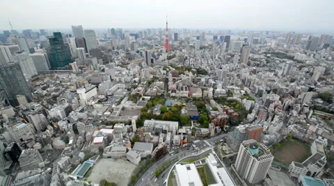 High angle view over city buildings and streets in Central Tokyo Stock Footage 37698053