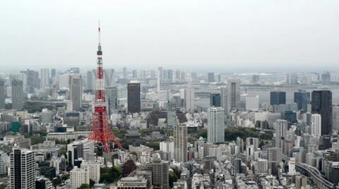 High angle view over city buildings and streets in Central Tokyo Stock Footage 39165236