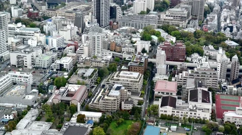 High angle view over city buildings and streets in Central Tokyo Stock Footage 40648929