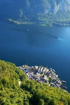 High Angle view over Hallstatt and Lake Hallstatt Austria Photos