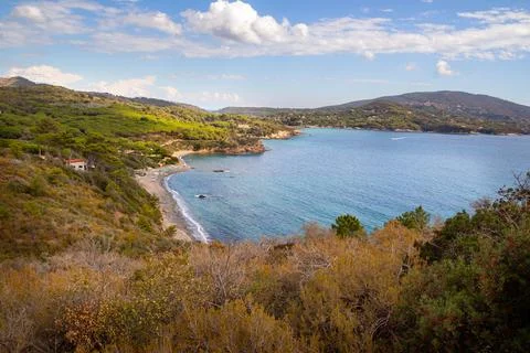 High angle view over Norsi Beach, dark sand beach situated in the gulf of stella Stock Photos