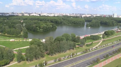 High angle view  over park and streets in Central Minsk Stock Footage 40179530