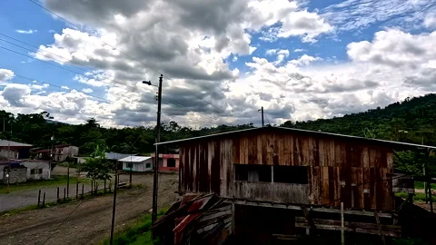 High angle view over a small community in Esmeraldas Stock Footage 336931679