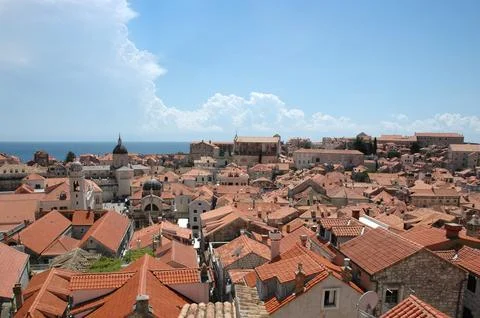 High Angle View Over the Terracotta Roofs of Dubrovnik Old Town Fotos Stock