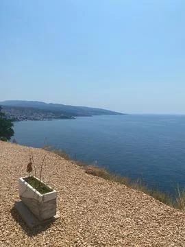High-angle view overlooking the calm blue Adriatic Sea Stock Photos