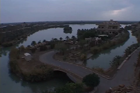 High angle view of palace built on peninsula in the Tigris River. Stock Footage 86753380