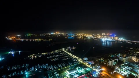 High angle view of The Palm Jumeirah &amp; Jumeirah Beach in Dubai, United Arab Emir Stock Footage 118865045